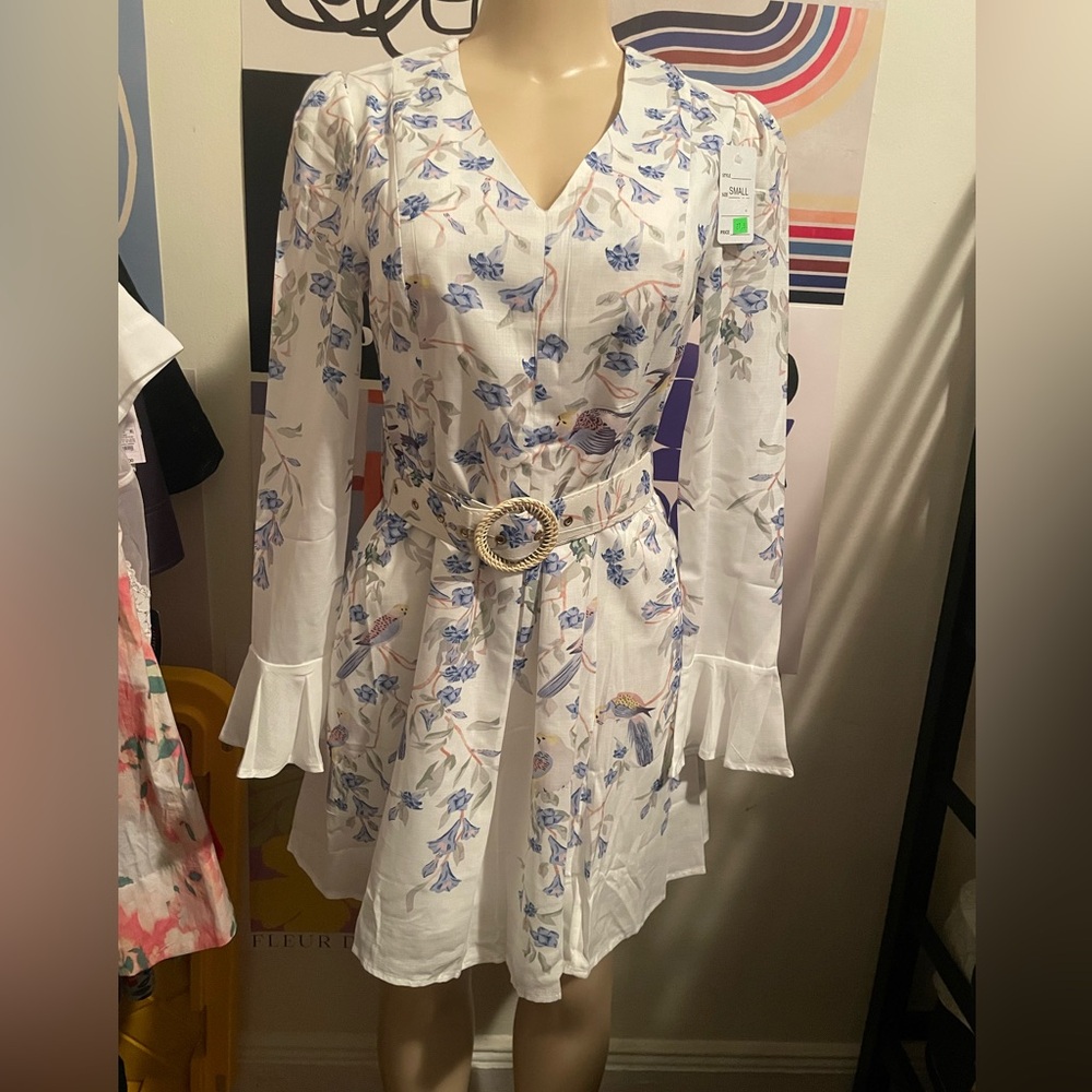 Floral White and Blue Dress